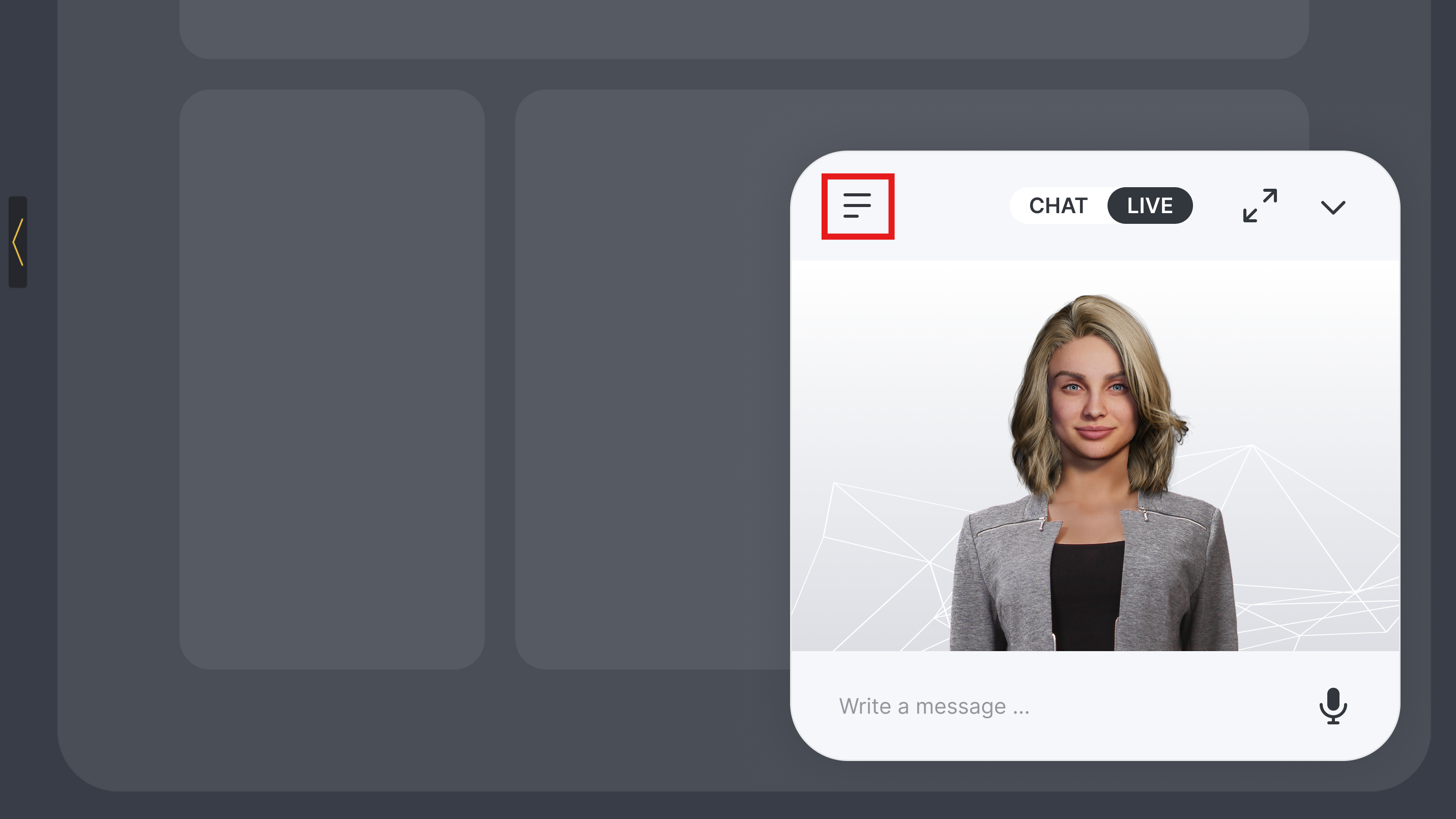 Genesis Studio settings menu for AI avatar widget preview